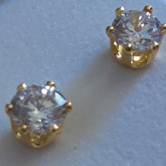 2 Carat CZ 14K Gold Stud Earrings - Picture 2 of 15